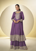 Purple Chinon Embroidered Zari Gharara Suit