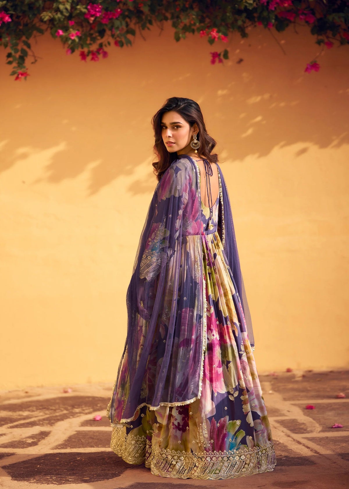 Purple Embroidered Floral Anarkali gown