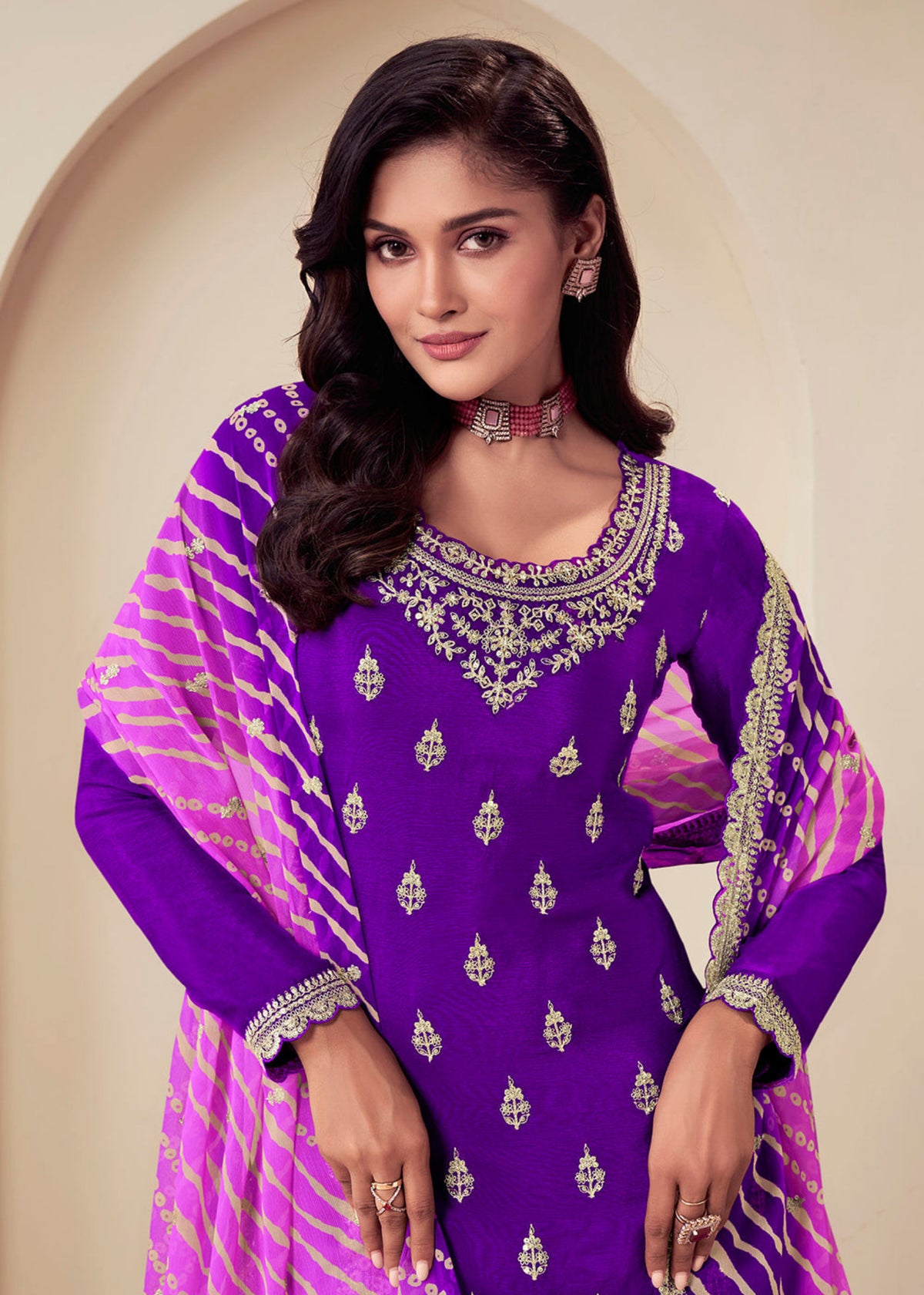 Buy Purple Embroidered Sharara Suit