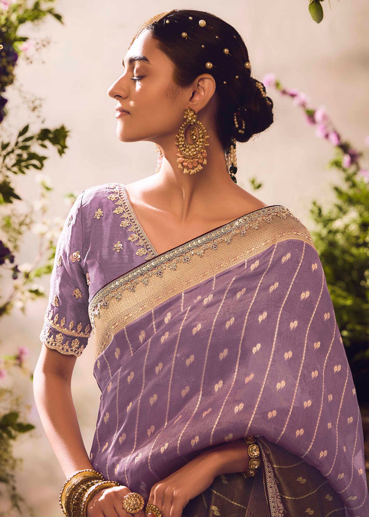 Purple Embroidery Banarasi silk Saree