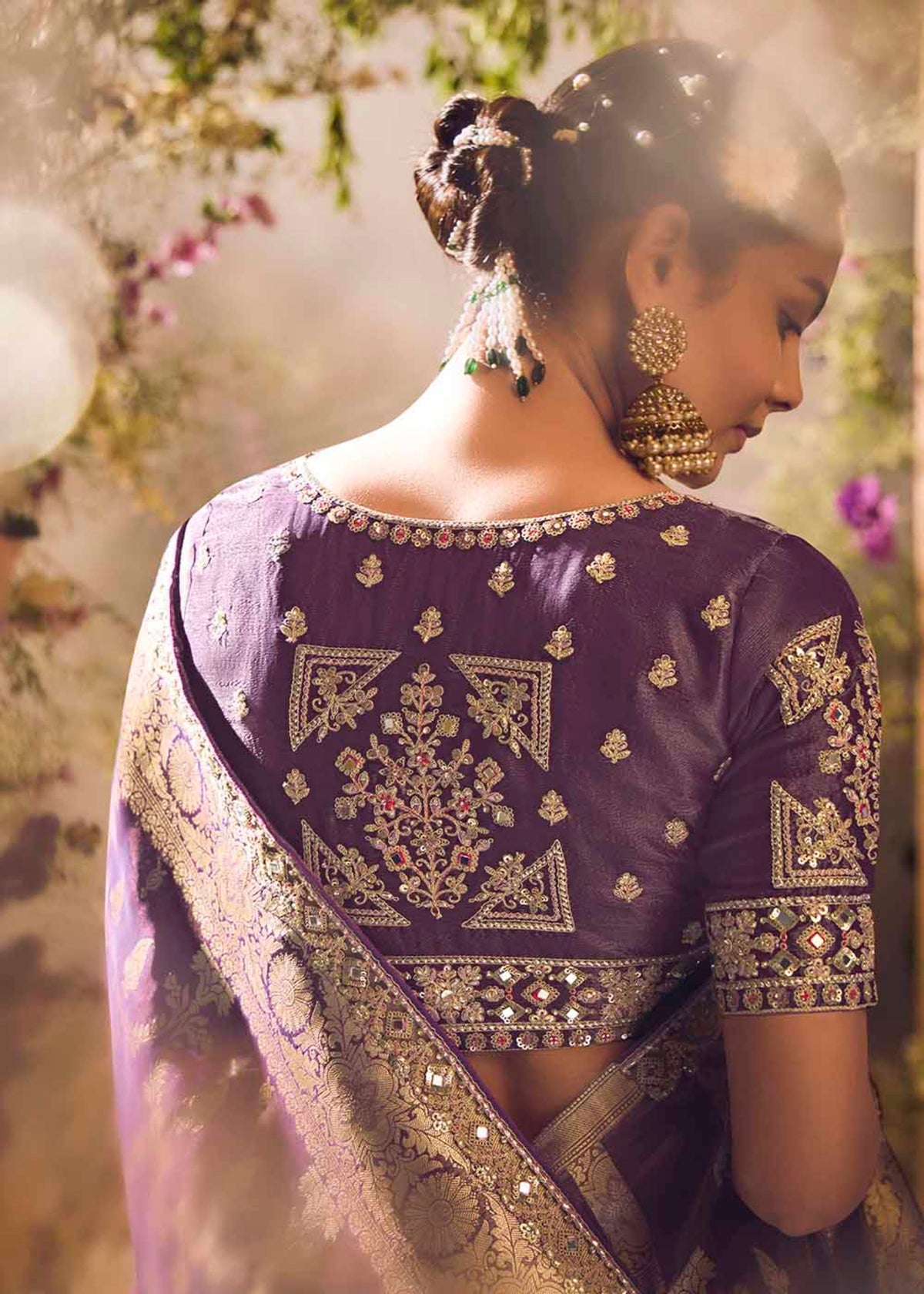 Purple Embroidery Banarasi silk Saree