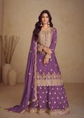 Buy Purple Floral Embroidered Sharara Suit