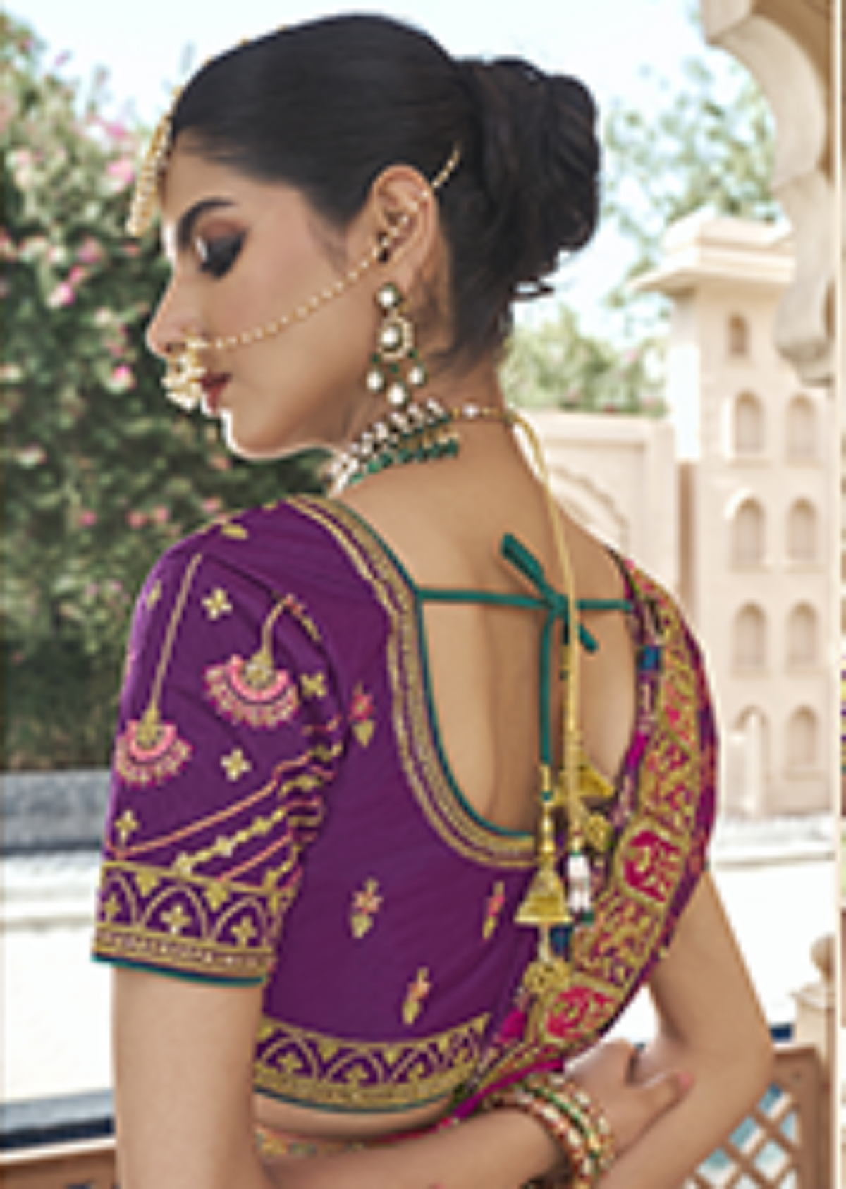 Purple Mix Color Magnificent Zarkan Banarasi Silk Lehenga.