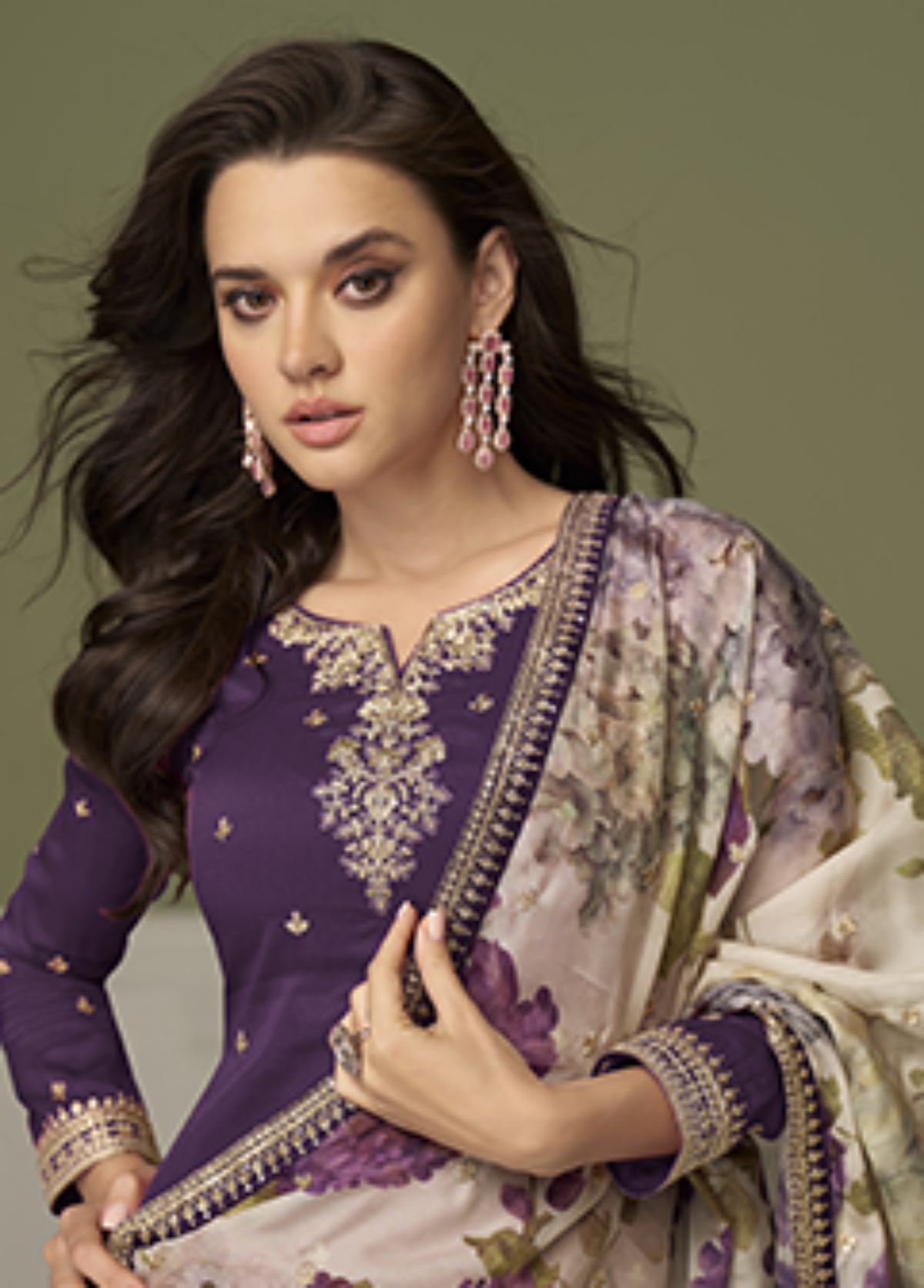 Purple Simar Silk Embroidered Palazzo Suit-2025
