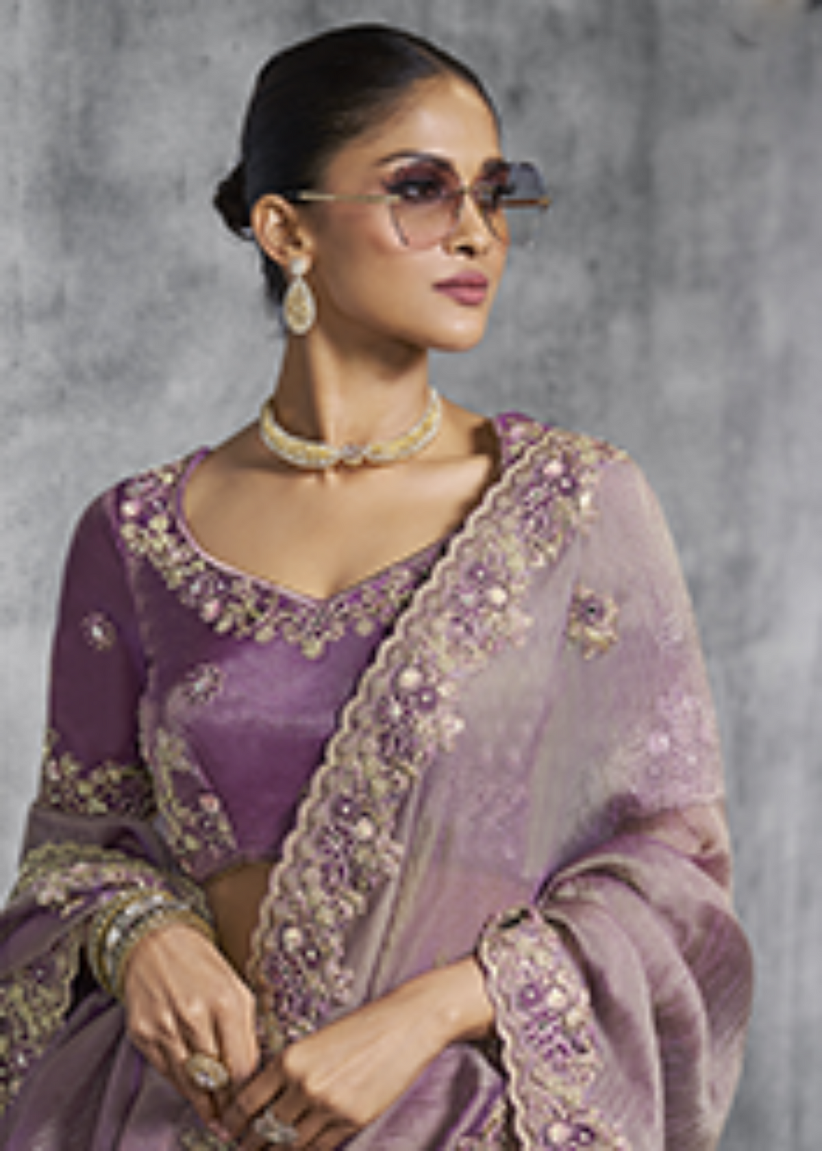 Purple Tissue Zari Embroidered Saree.