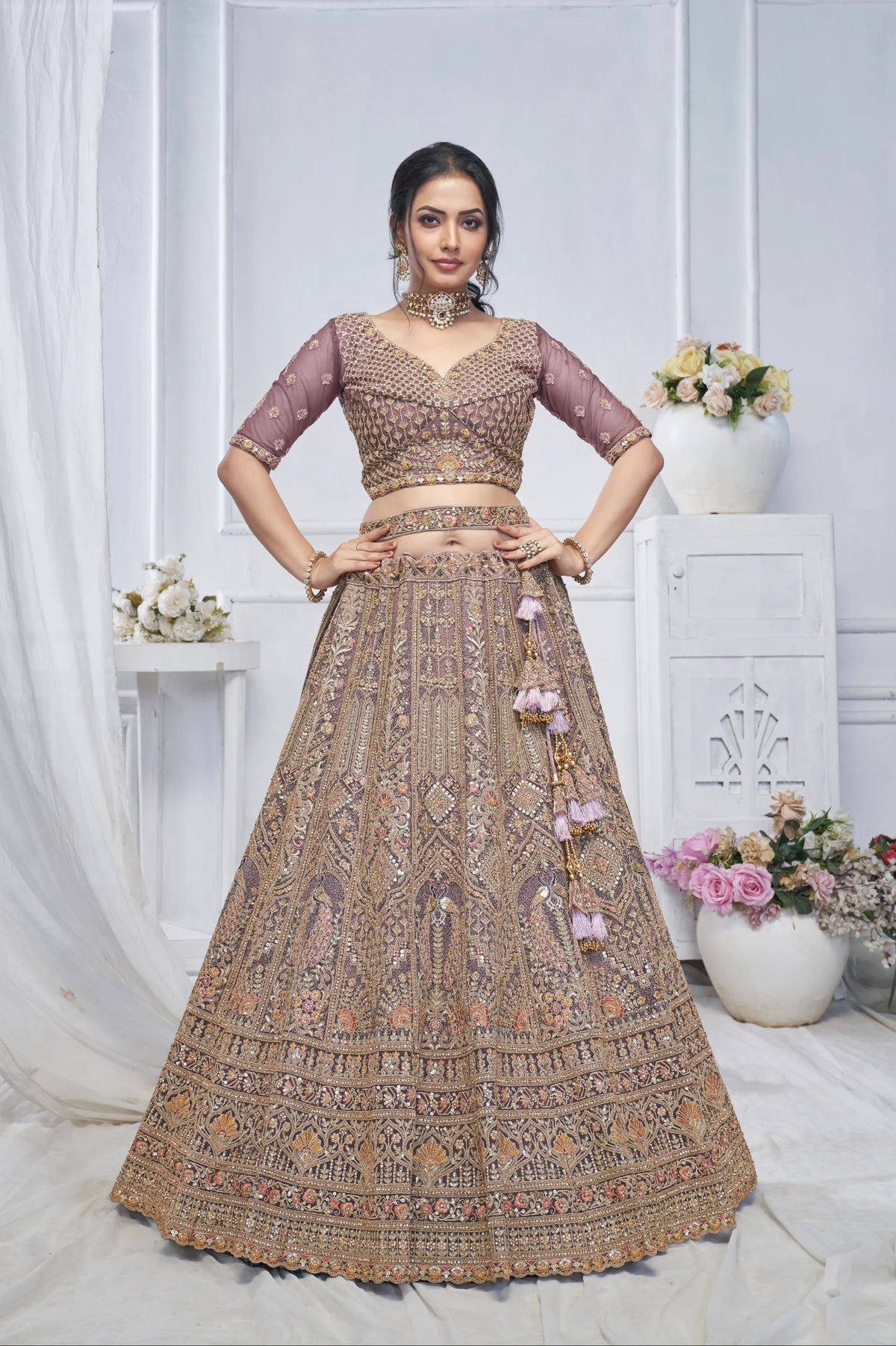 Purple net designer Wedding Lehenga