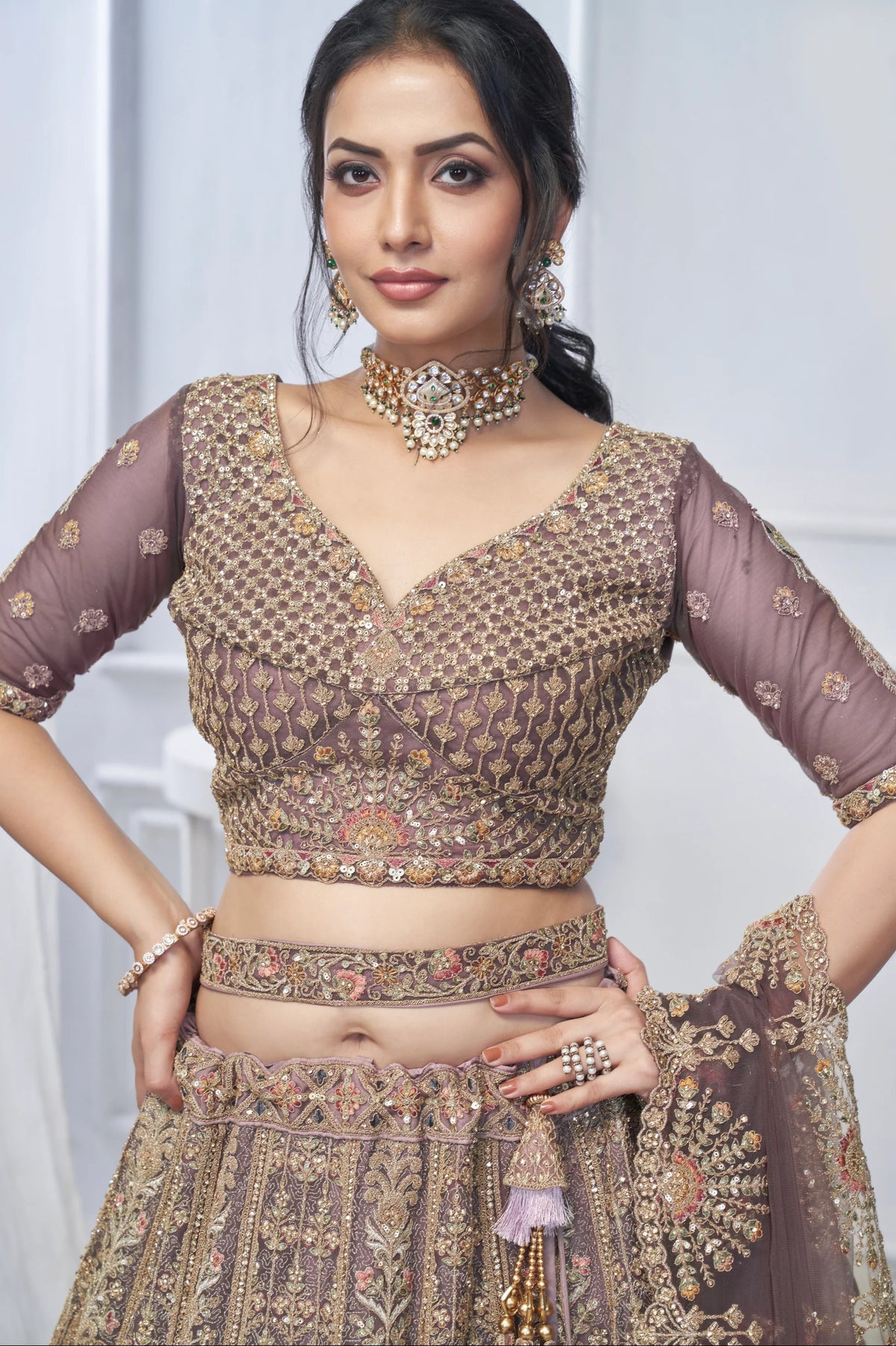 Purple net designer Wedding Lehenga