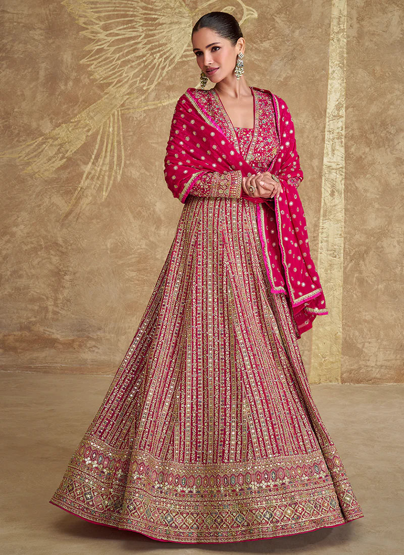 Rani Pink Embroidery Festive Anarkali Gown Dress