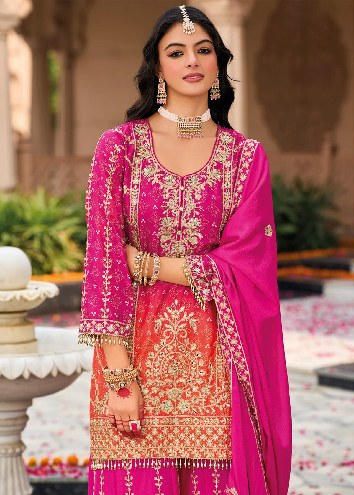 Rani Pink And Orange Ombre Palazzo Suit