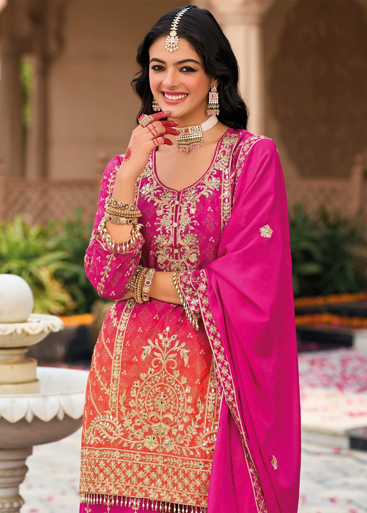 Rani Pink And Orange Ombre Palazzo Suit