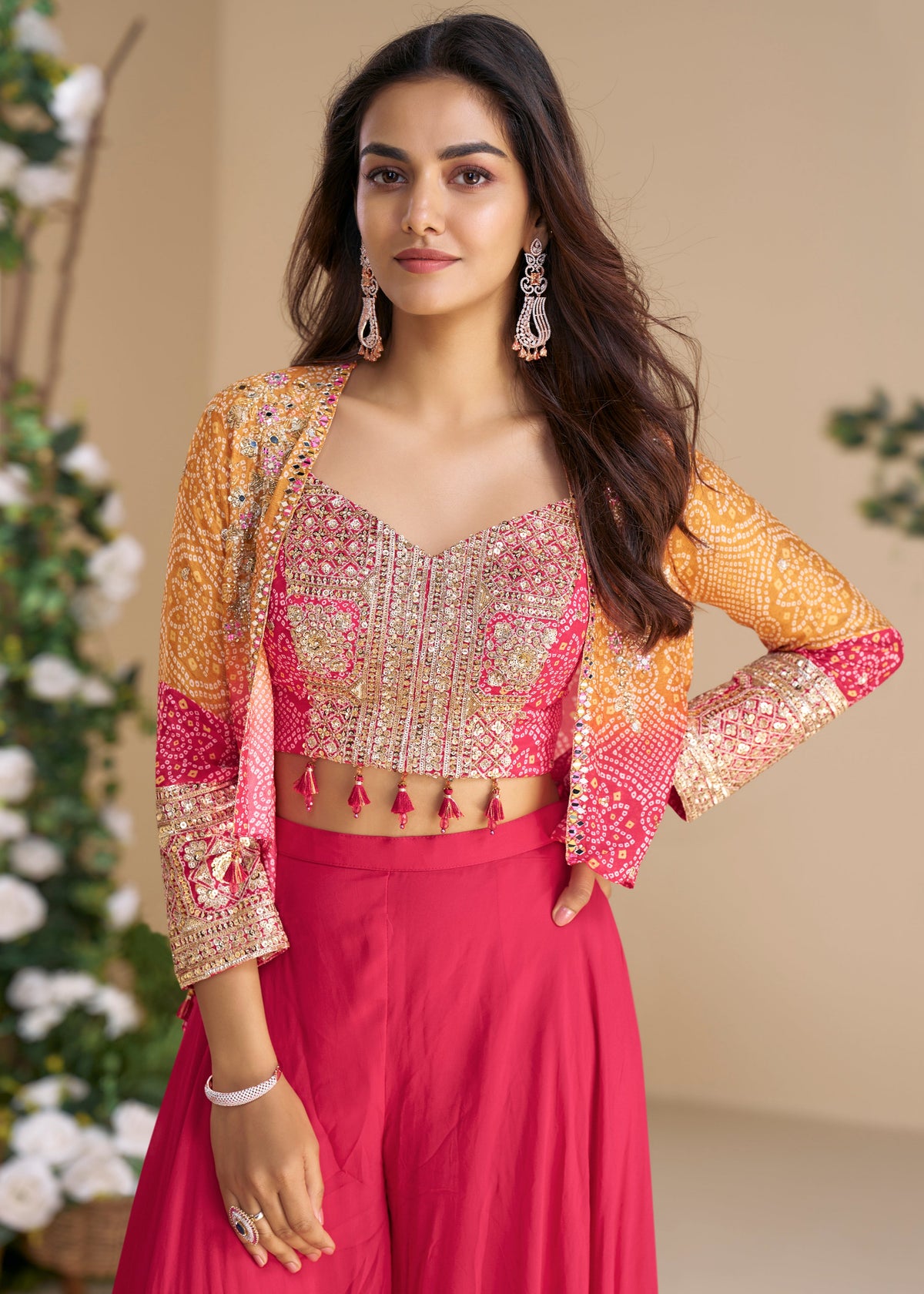 Buy Rani Pink Embroidered Jacket Style Palazzo Set