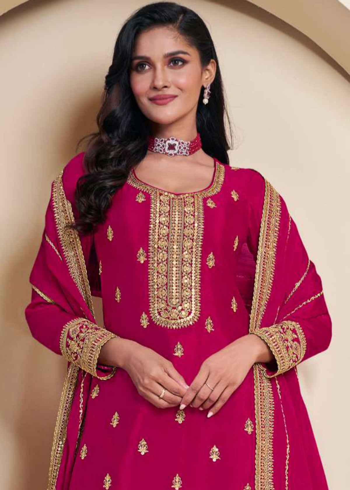 Rani Pink Embroidered Sharara Suit