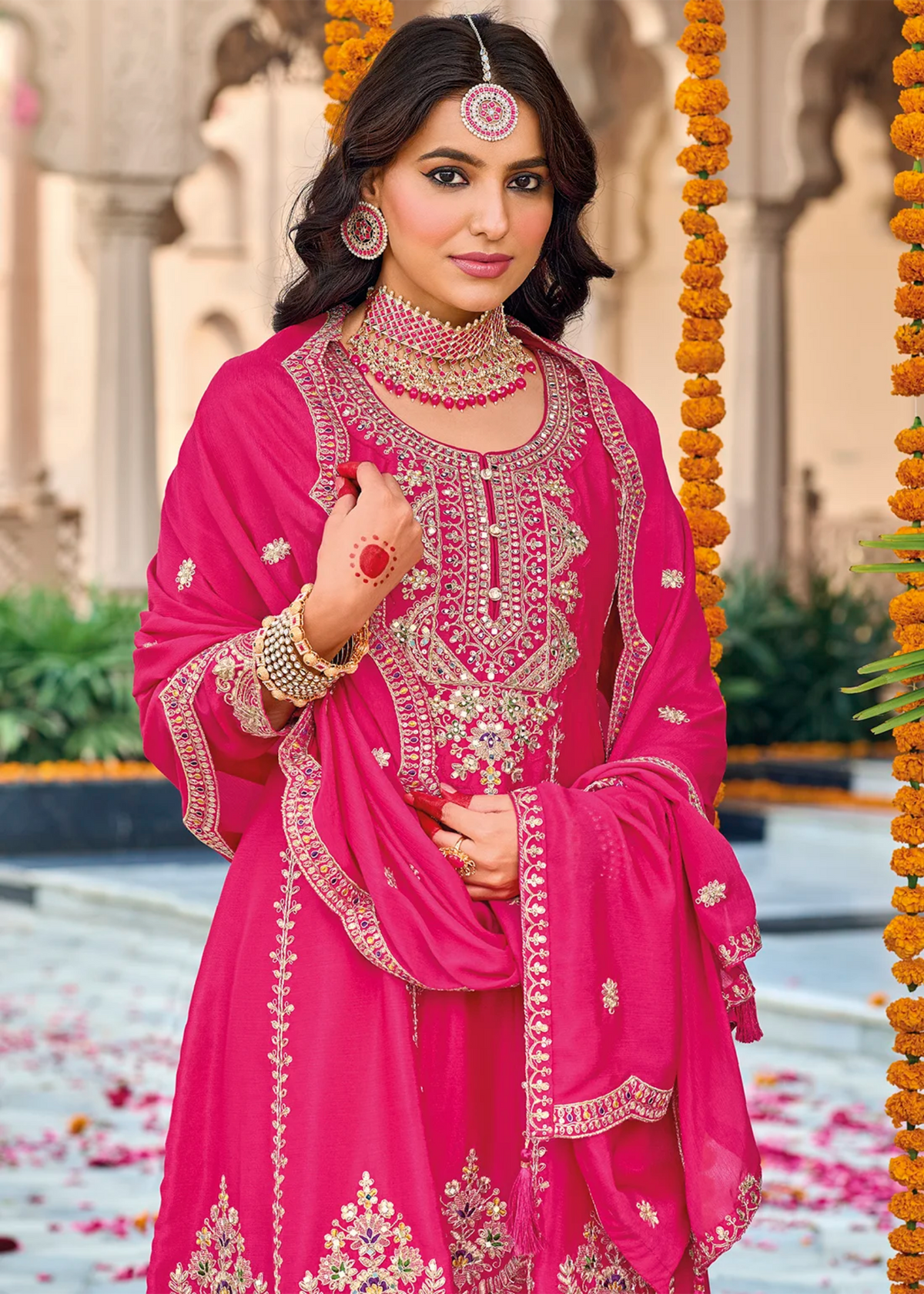 Rani Pink Multi Embroidered Pakistani Suit