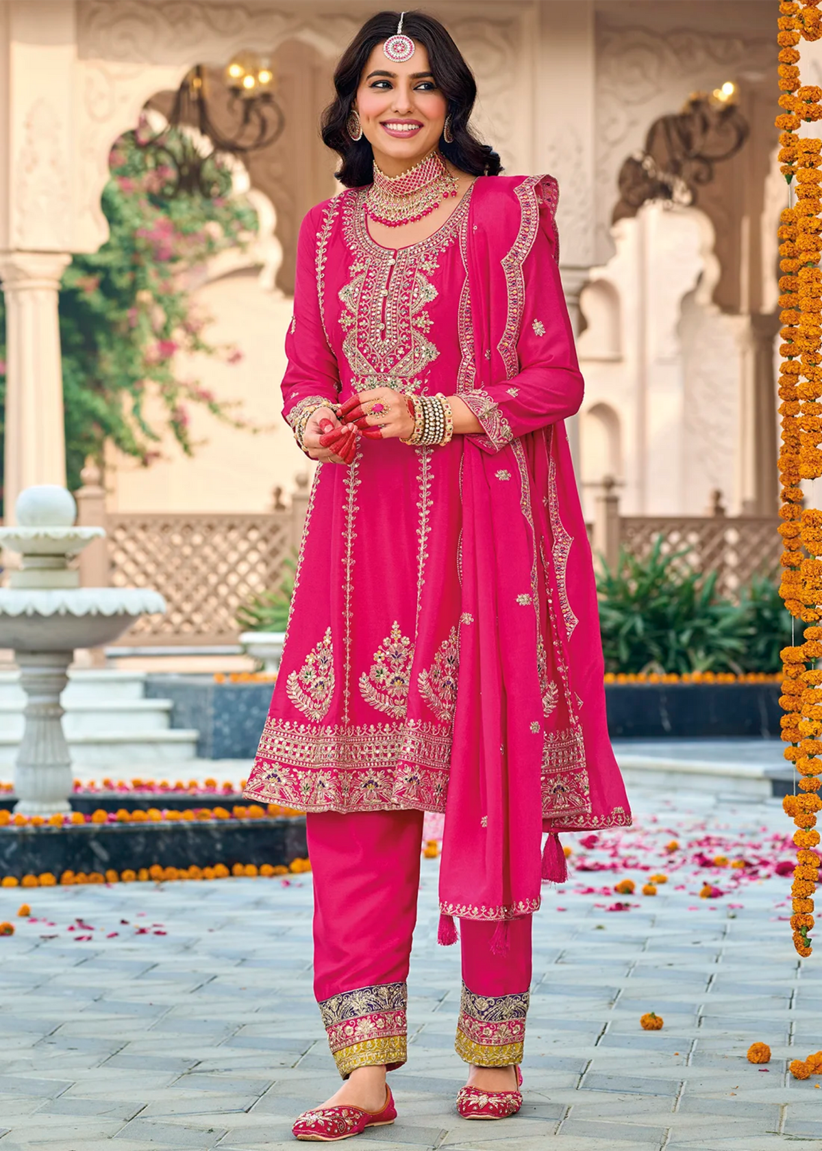 Rani Pink Multi Embroidered Pakistani Suit