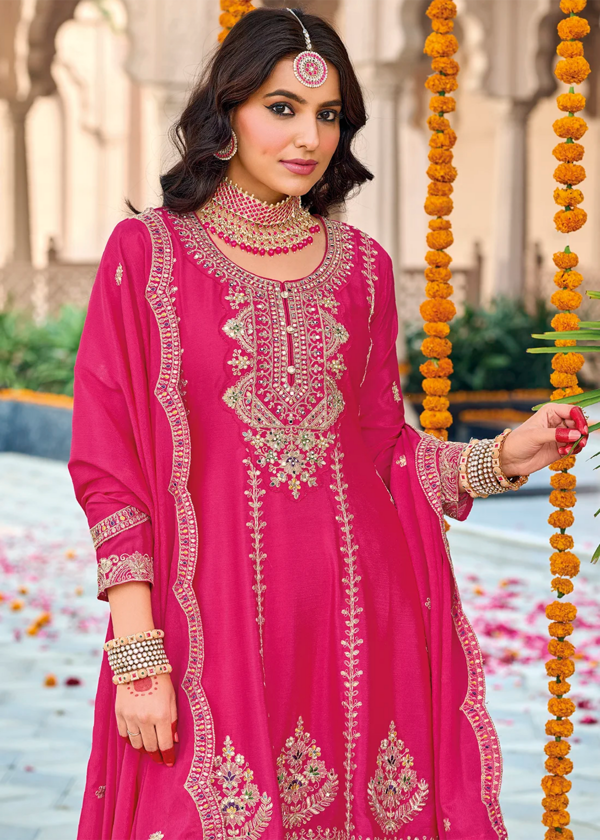 Rani Pink Multi Embroidered Pakistani Suit