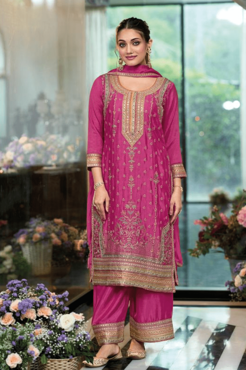 Rani Pink Multi Embroidery Palazzo Suit 