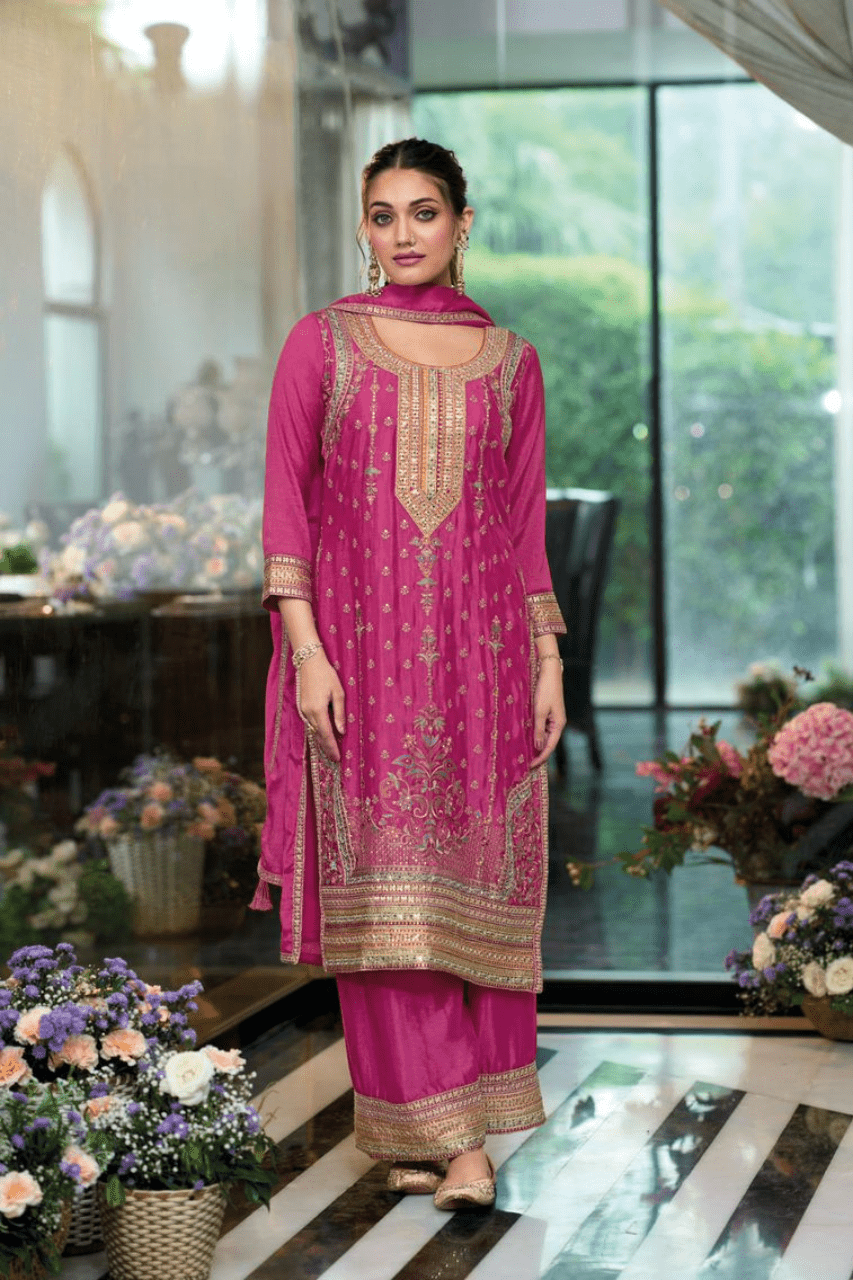 Rani Pink Multi Embroidery Palazzo Suit 