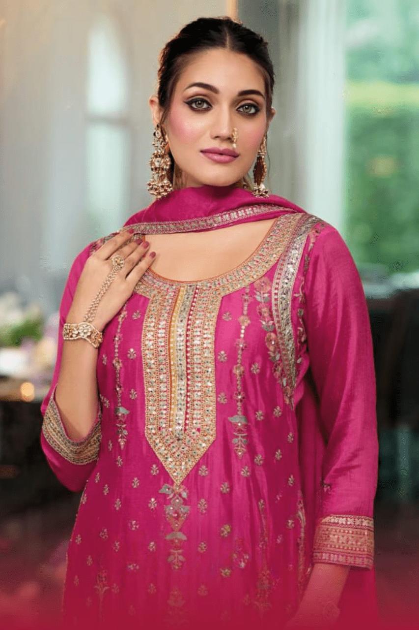 Rani Pink Multi Embroidery Palazzo Suit 