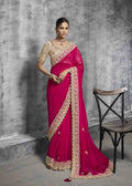 buy Rani Pink Tissue Zari Embroidered Saree