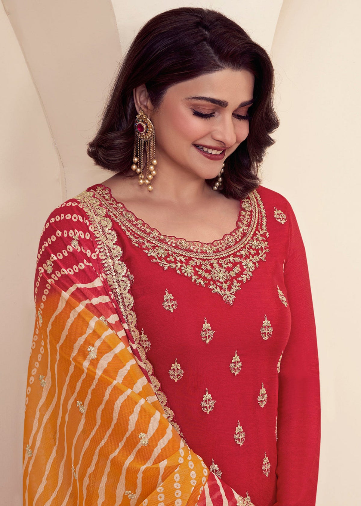 Buy Red Embroidered Sharara Suit