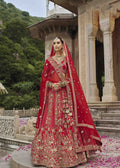 Red Imperial Embroidered Bridal Silk Lehengaa