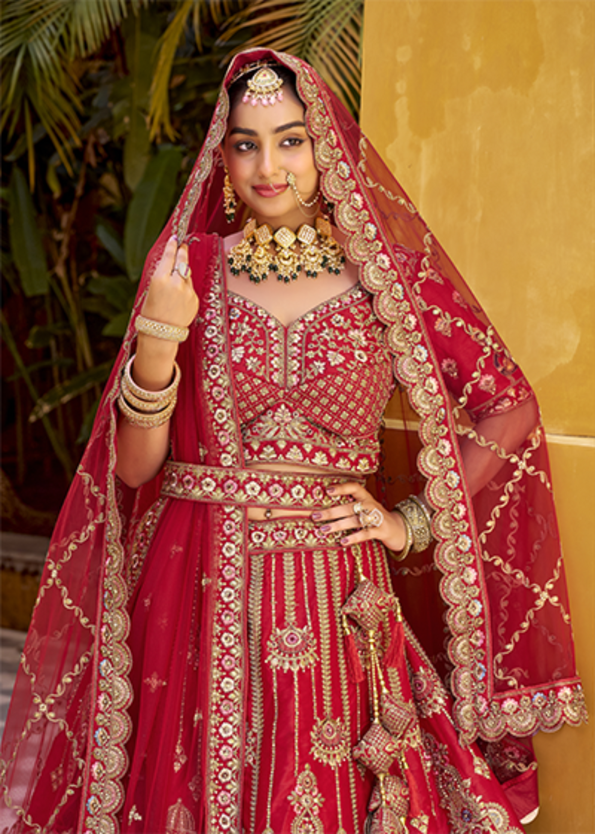 Red Magnificent Embroidered Traditional Bridal Lehenga