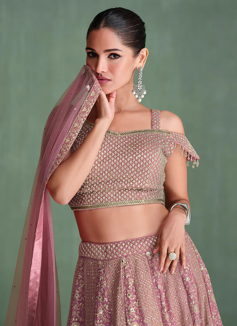 Rich Pink Ombré Traditional Embroidery Bridal Lehenga Choli