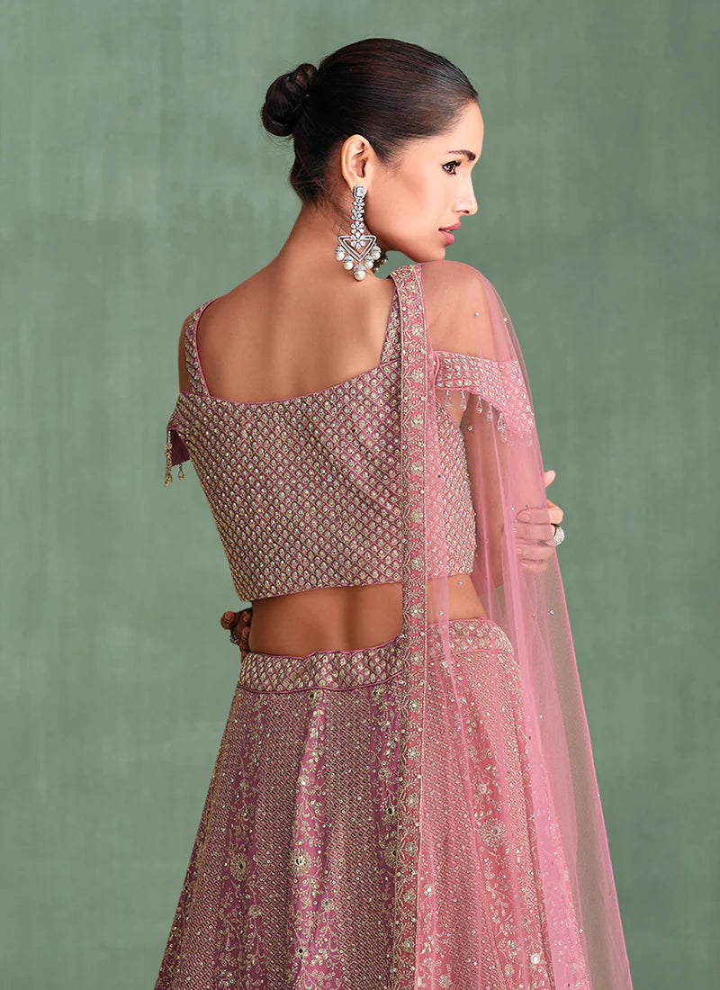 Rich Pink Ombré Traditional Embroidery Bridal Lehenga Choli