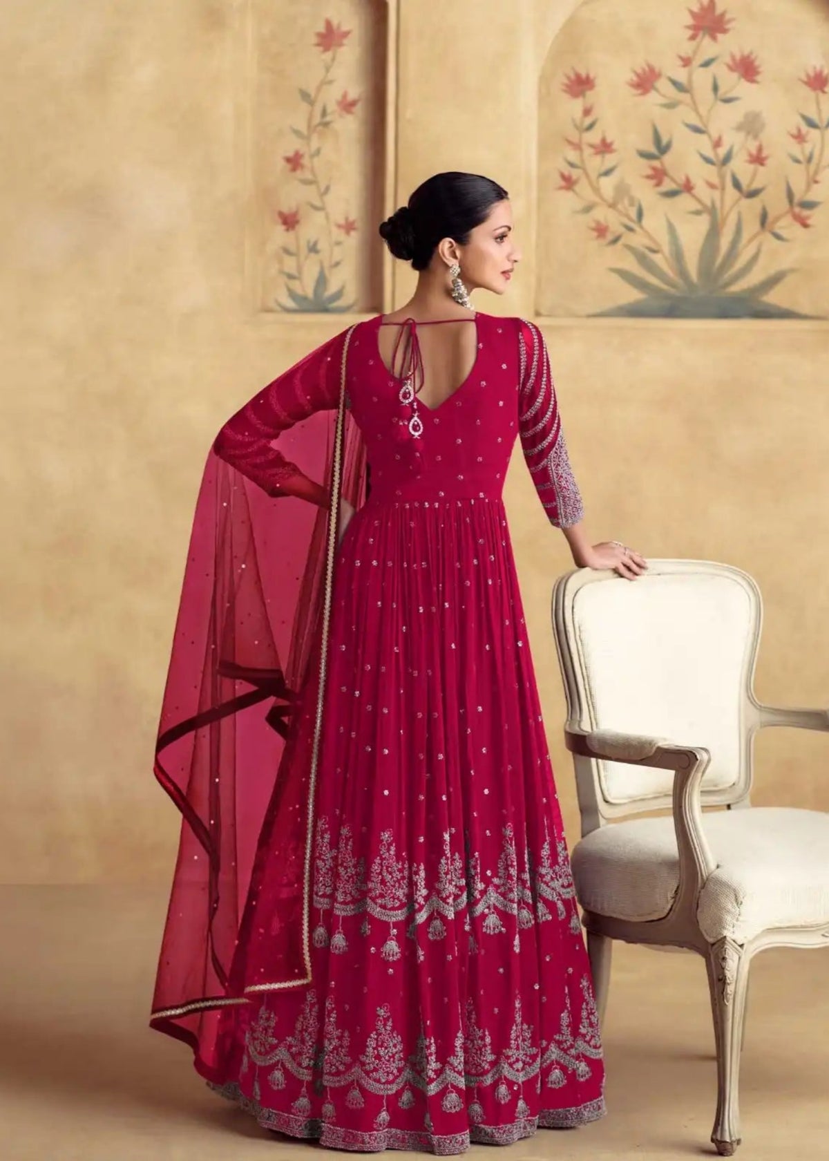 Rich magenta Embroidery Wedding Anarkali suit