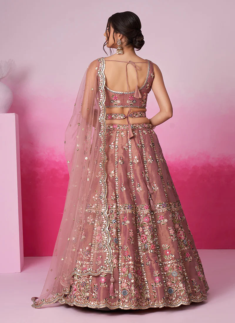 Rose Pink Multi Embroidery Wedding Lehenga Choli