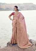 Rose Gold Jacquard Silk Saree