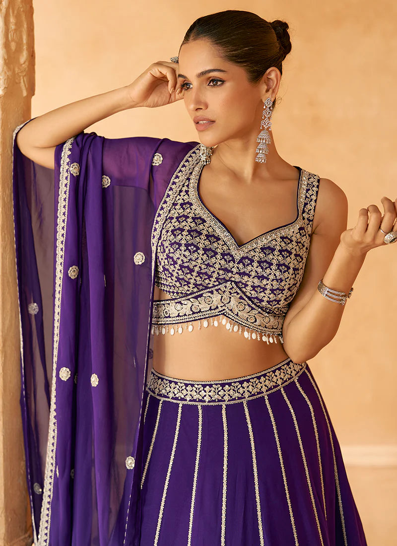 Royal Purple Traditional Embroidery Bridal Lehenga Choli