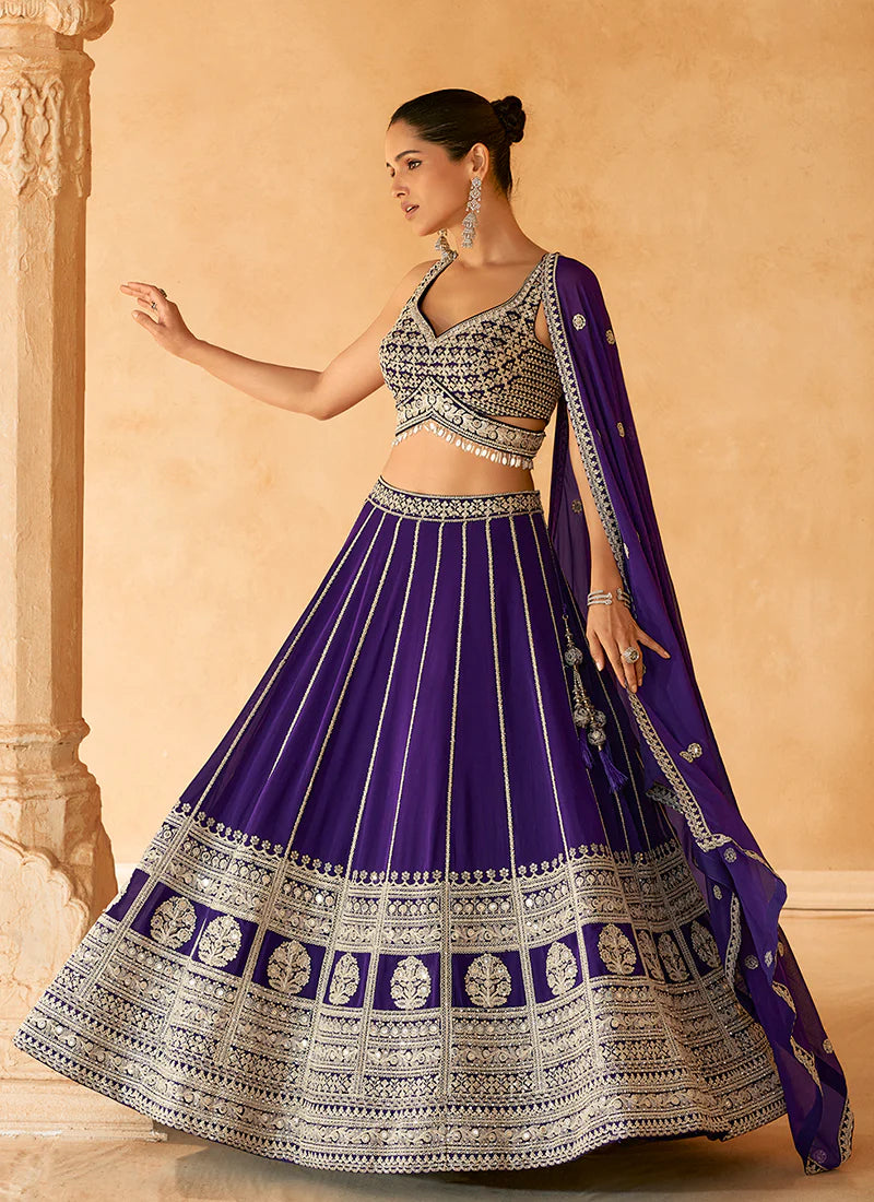 Royal Purple Traditional Embroidery Bridal Lehenga Choli