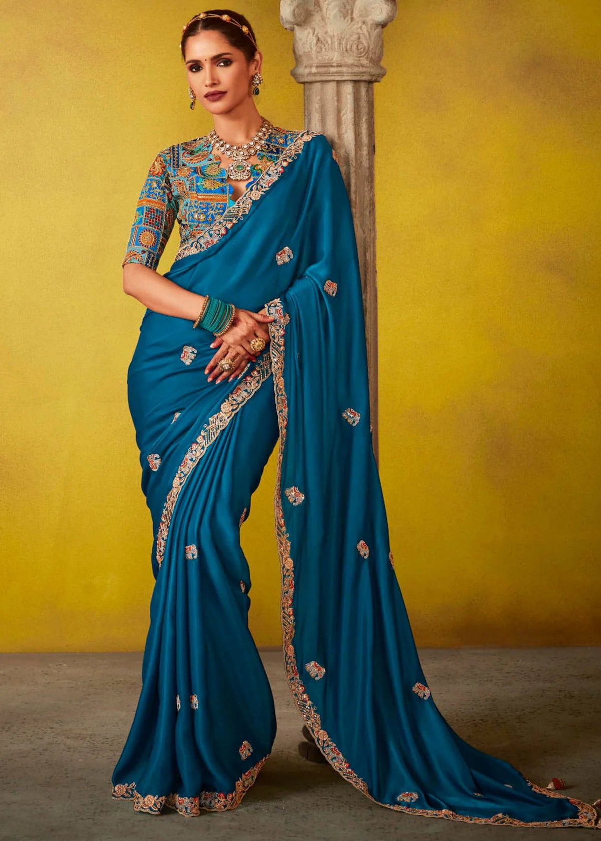 silk sarees - Multi-Embroidery Silk Sarees -royal-blue-multi-embroidery-silk-saree