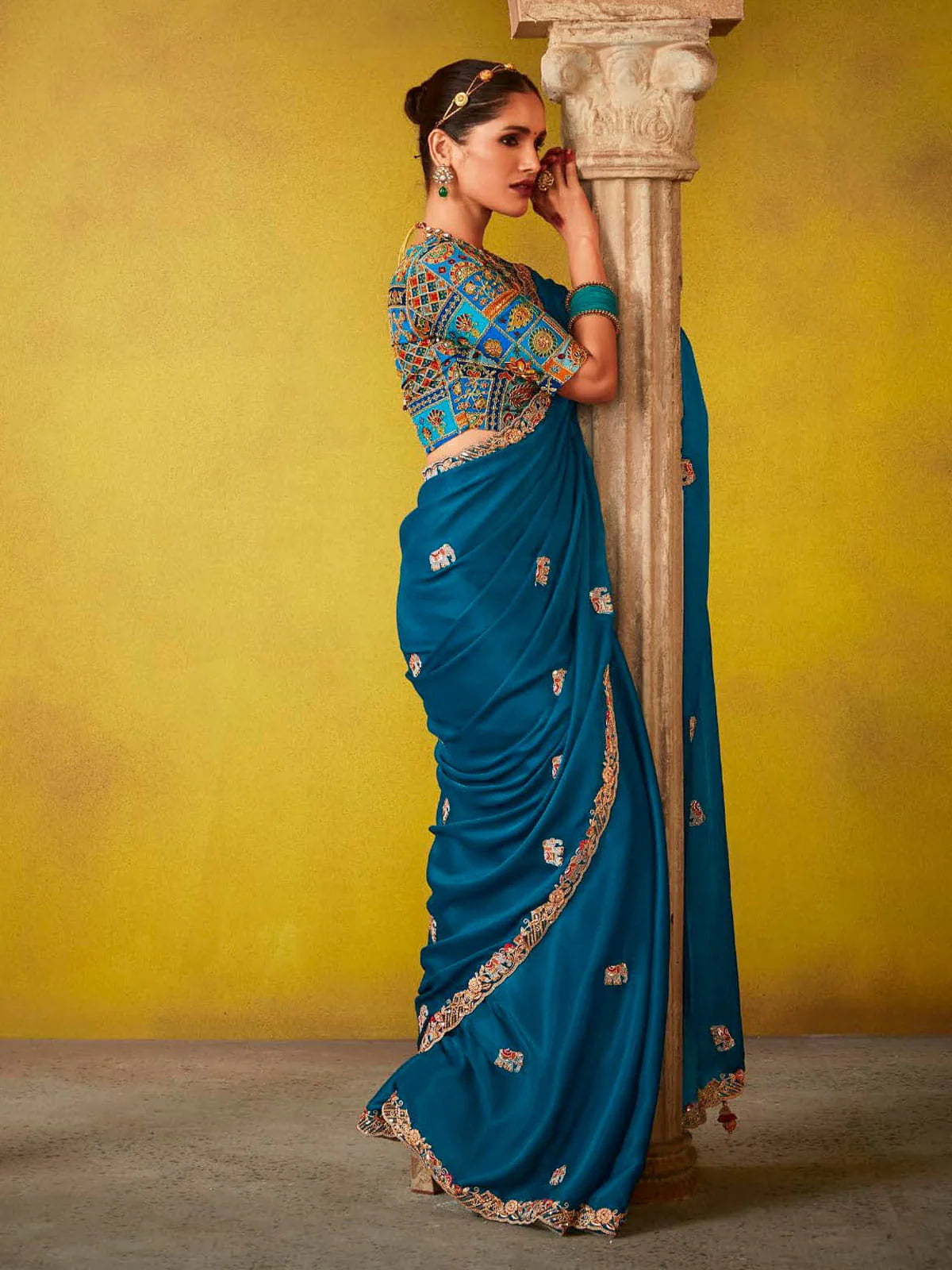 Royal Blue Multi Embroidery Silk Saree