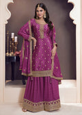 Buy Royal Plum Embroidered Sharara Suit