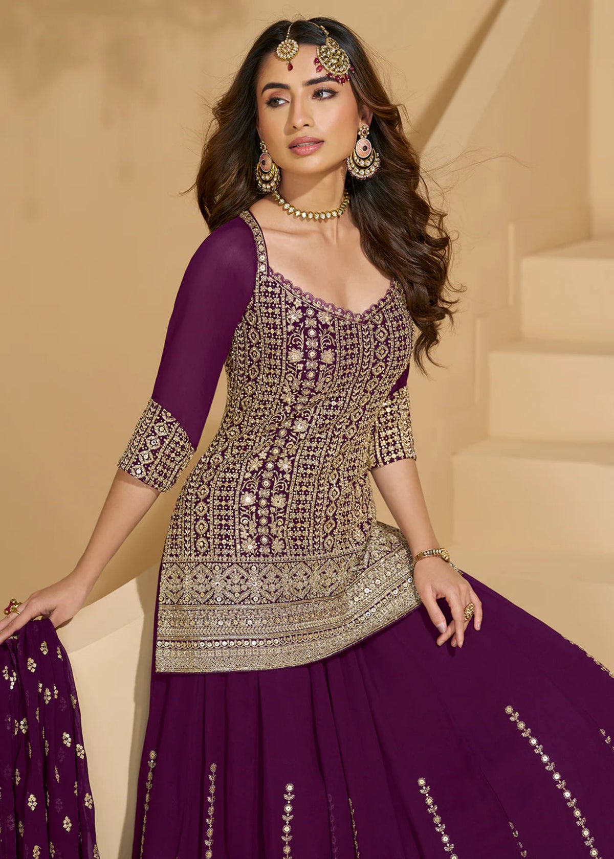 Buy Royal Purple Embroidered Lehenga Kurti