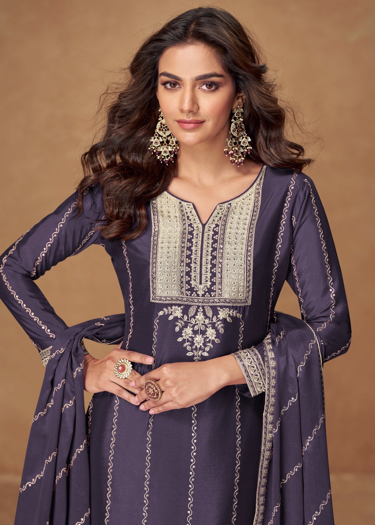 Buy Royal Purple Embroidered palazzo Suit