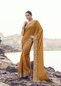 Rust Mustard Jacquard Silk Saree