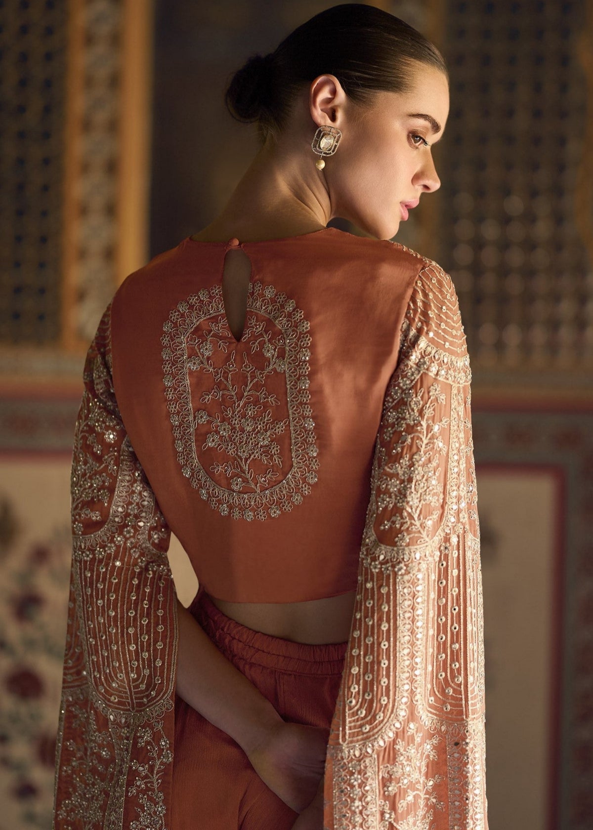 Rust Orange Embroidered Palazzo Set