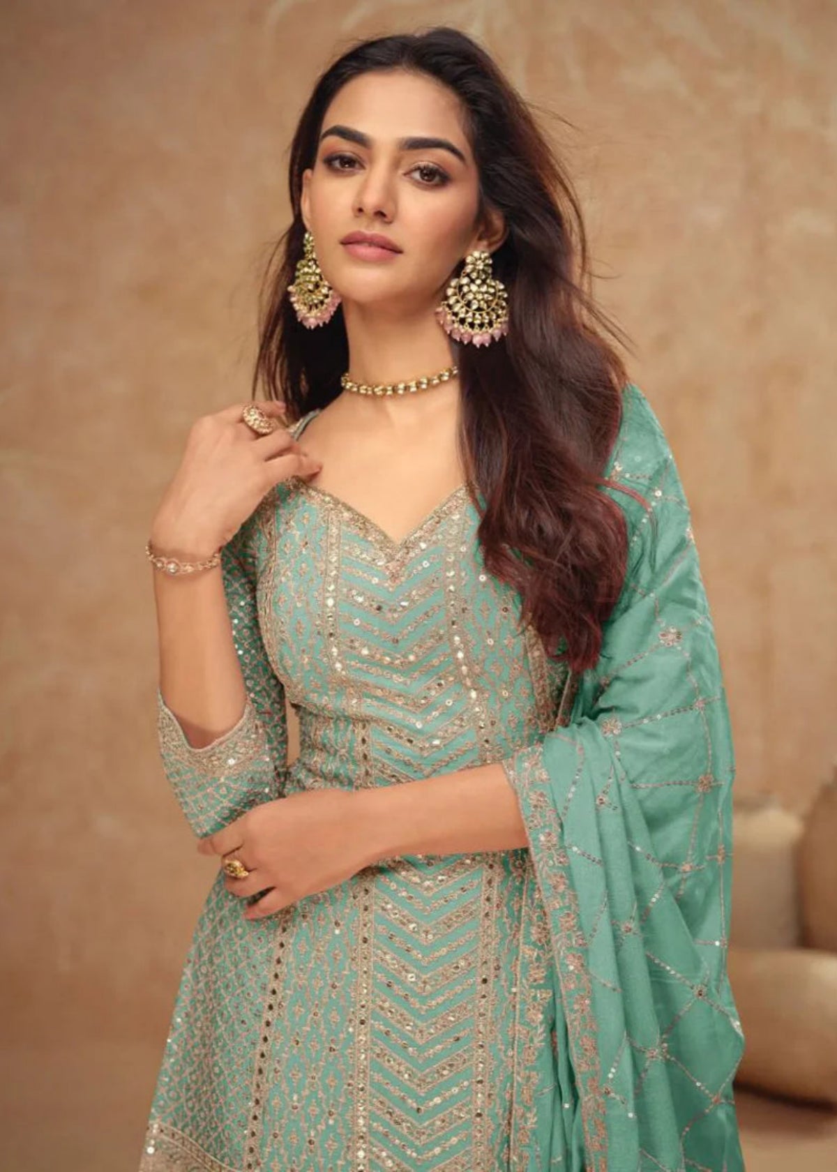 Sea Green Designer Wedding Sharara Suit