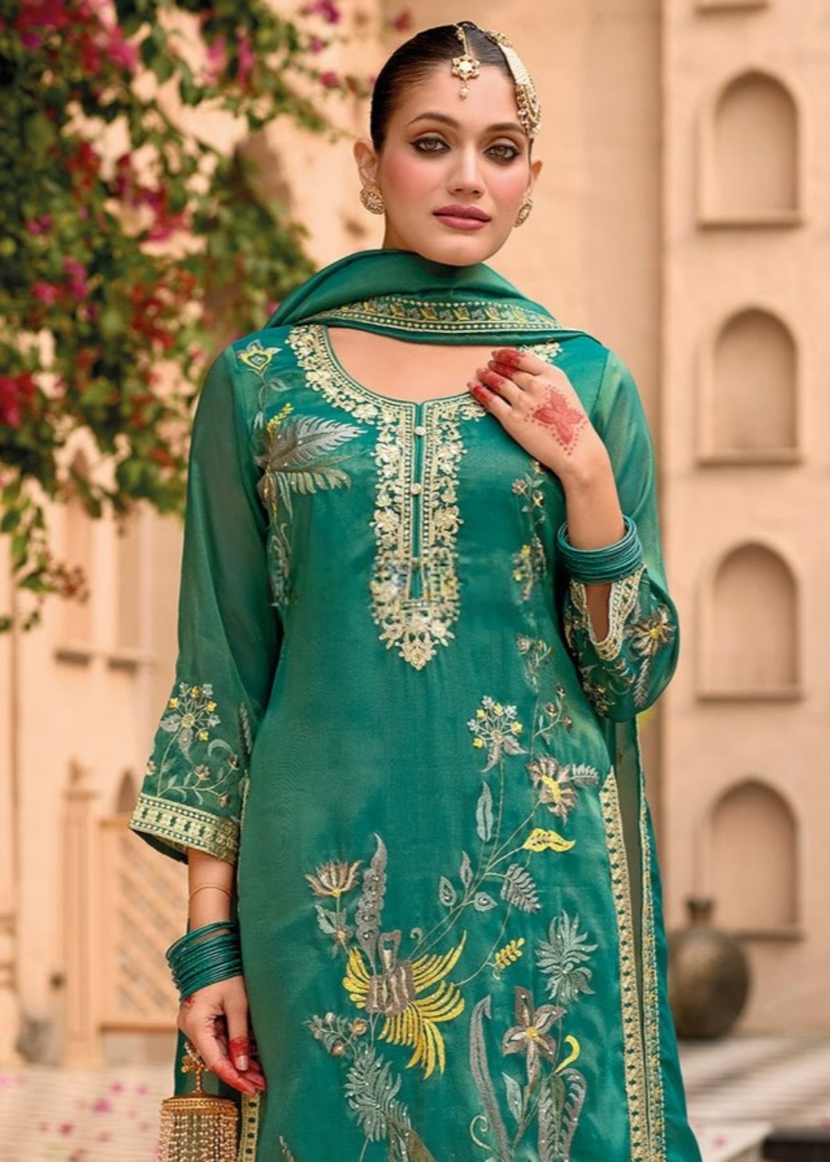 Sea green Floral Embroidery Pakistani Suit