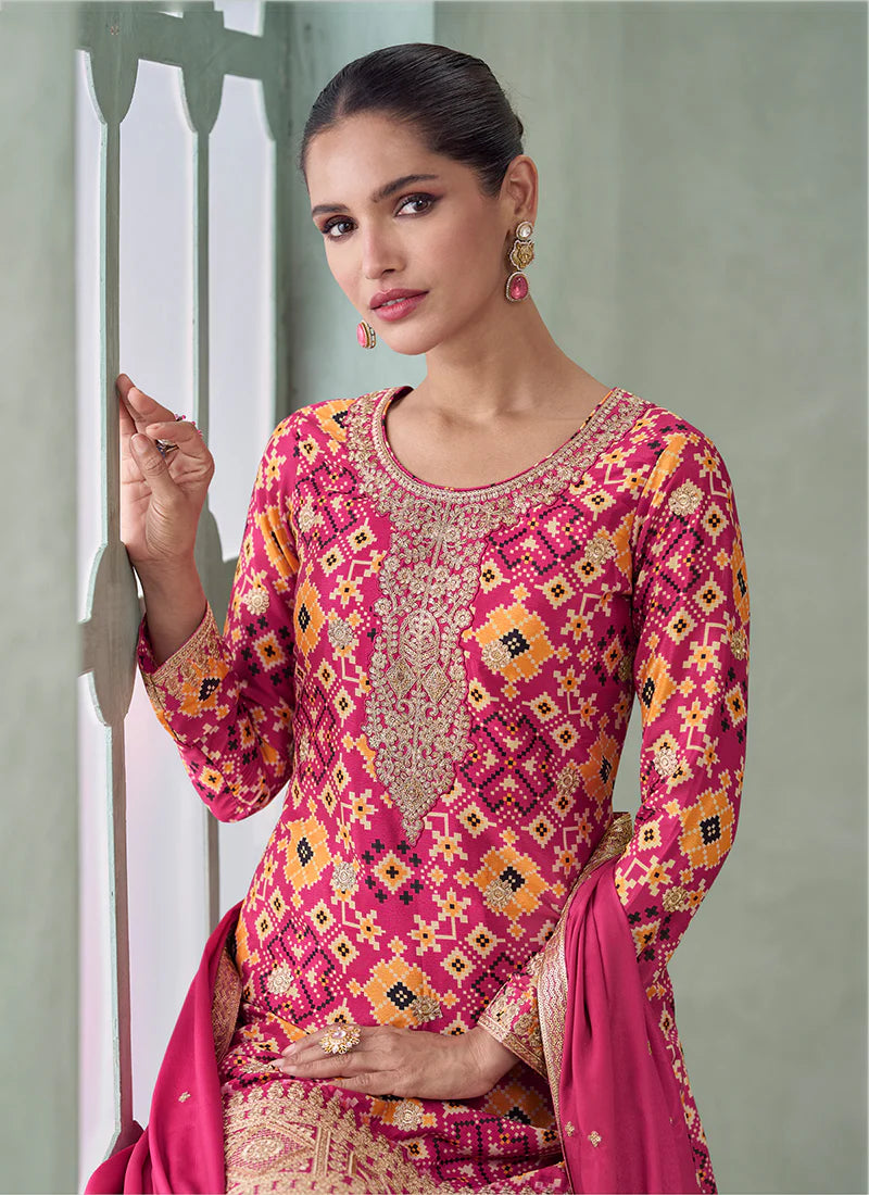 Pink Sharara Suit with Bandhani and Embroidered