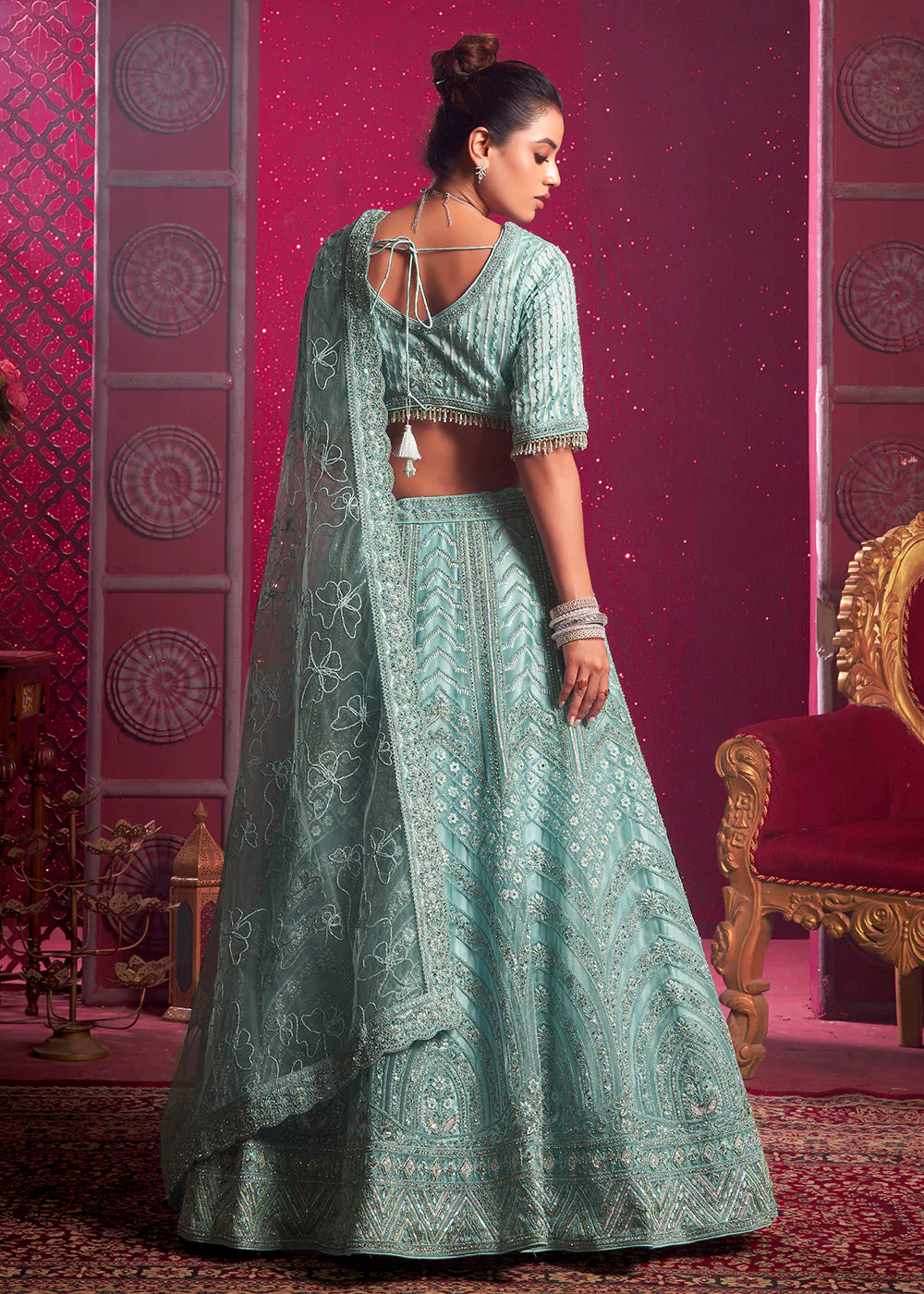 Sky Blue Embroidered wedding Lehenga Choli