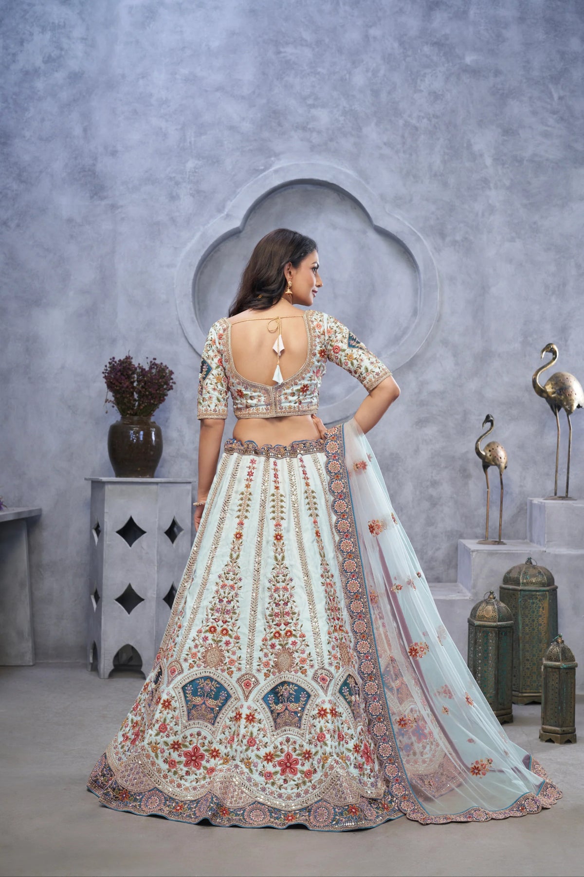 Sky blue Organza Silk Wedding Lehenga