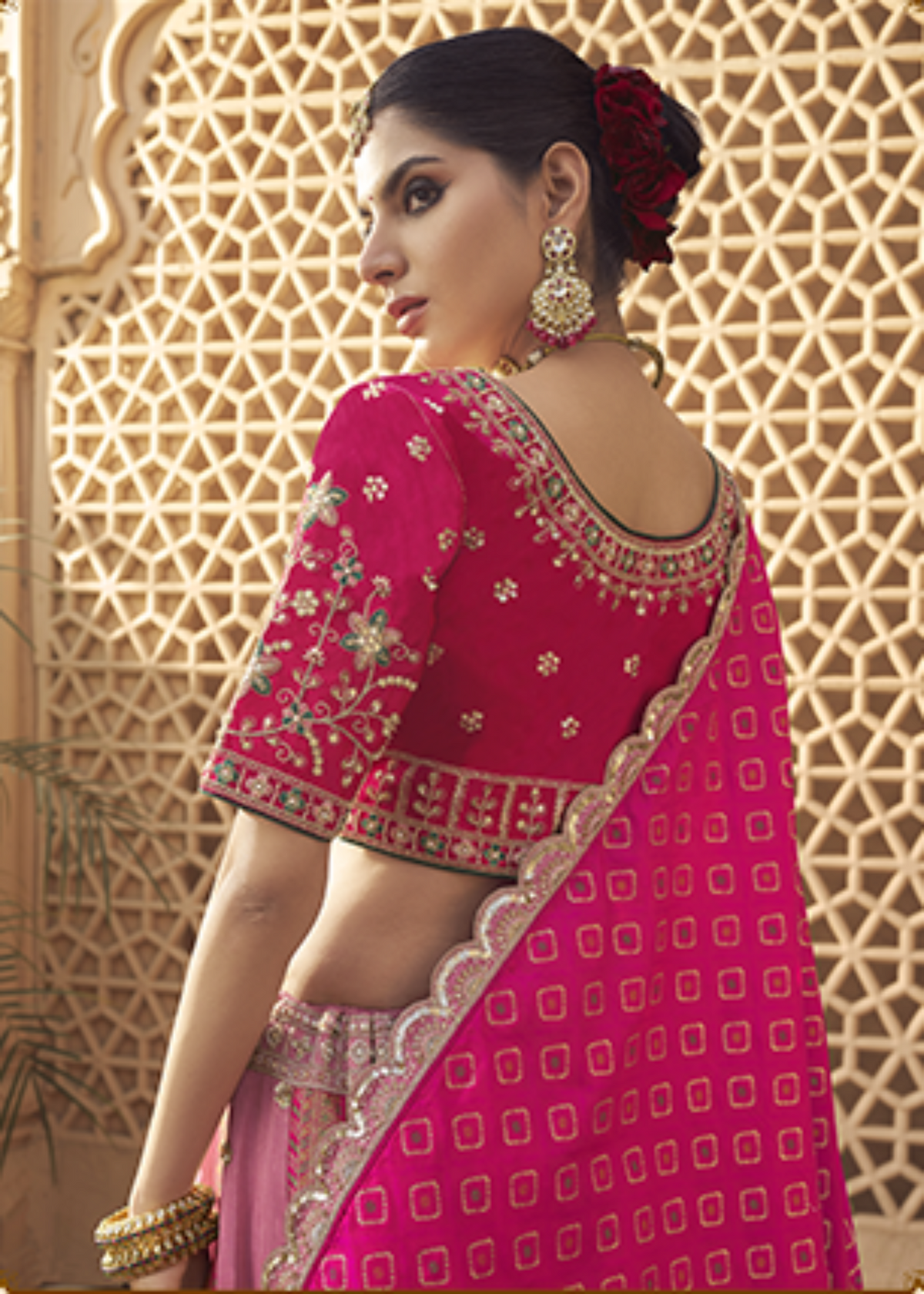 Soft Pink Elegant Zarkan Banarasi Silk Lehenga.