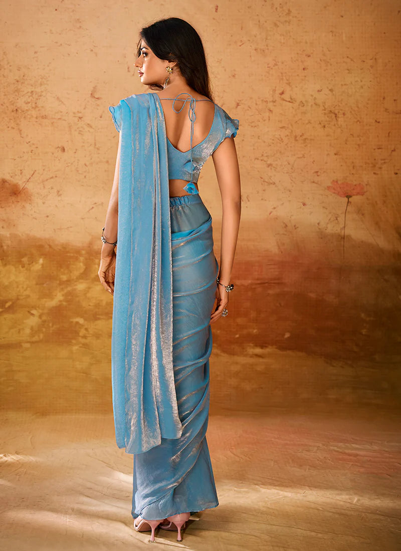 Steel Blue Handwork Organza Saree