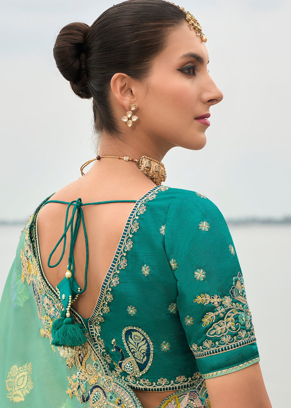 Sea Green Multi Embroidery Saree