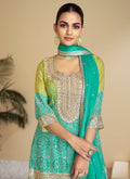 Teal Green Ombré Designer Kurti And Palazzo