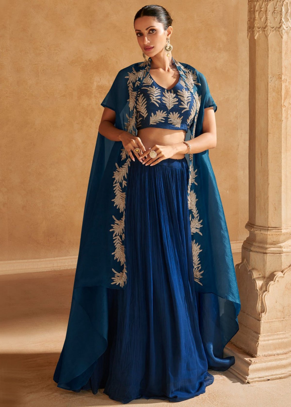 Teal Blue Cape Style Lehenga Choli